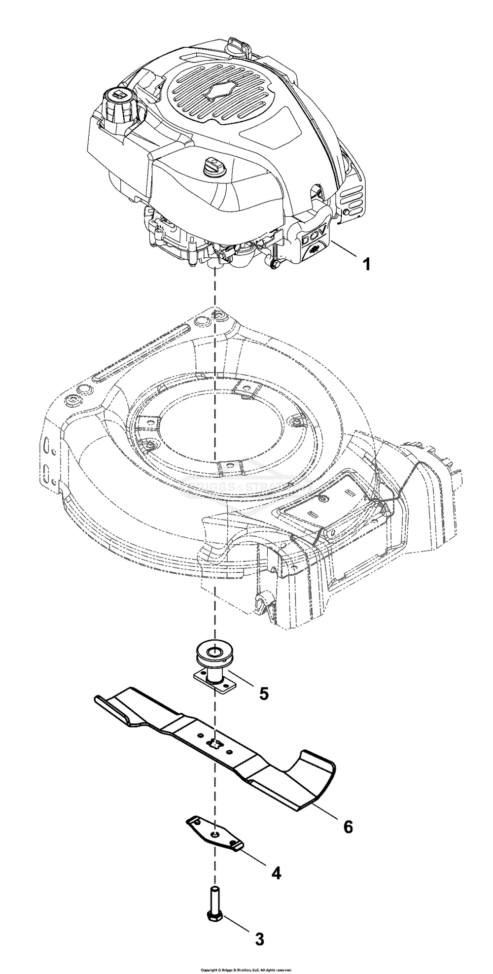 Engine And Blade Group Diagram and Parts List for 2691602-01 (EQ300E)(2020) Briggs and Stratton Lawn Mower